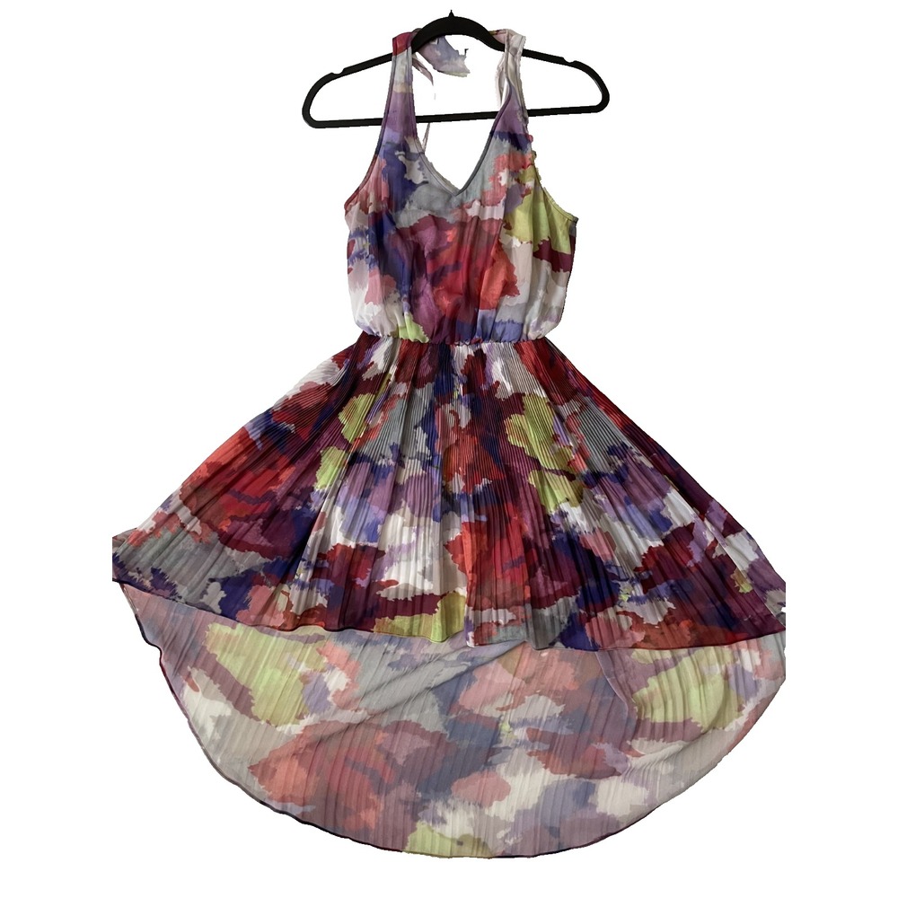 Guess Womens Sleeveless Pleated Multi Colored‎ High Low Lined Dress, Size M